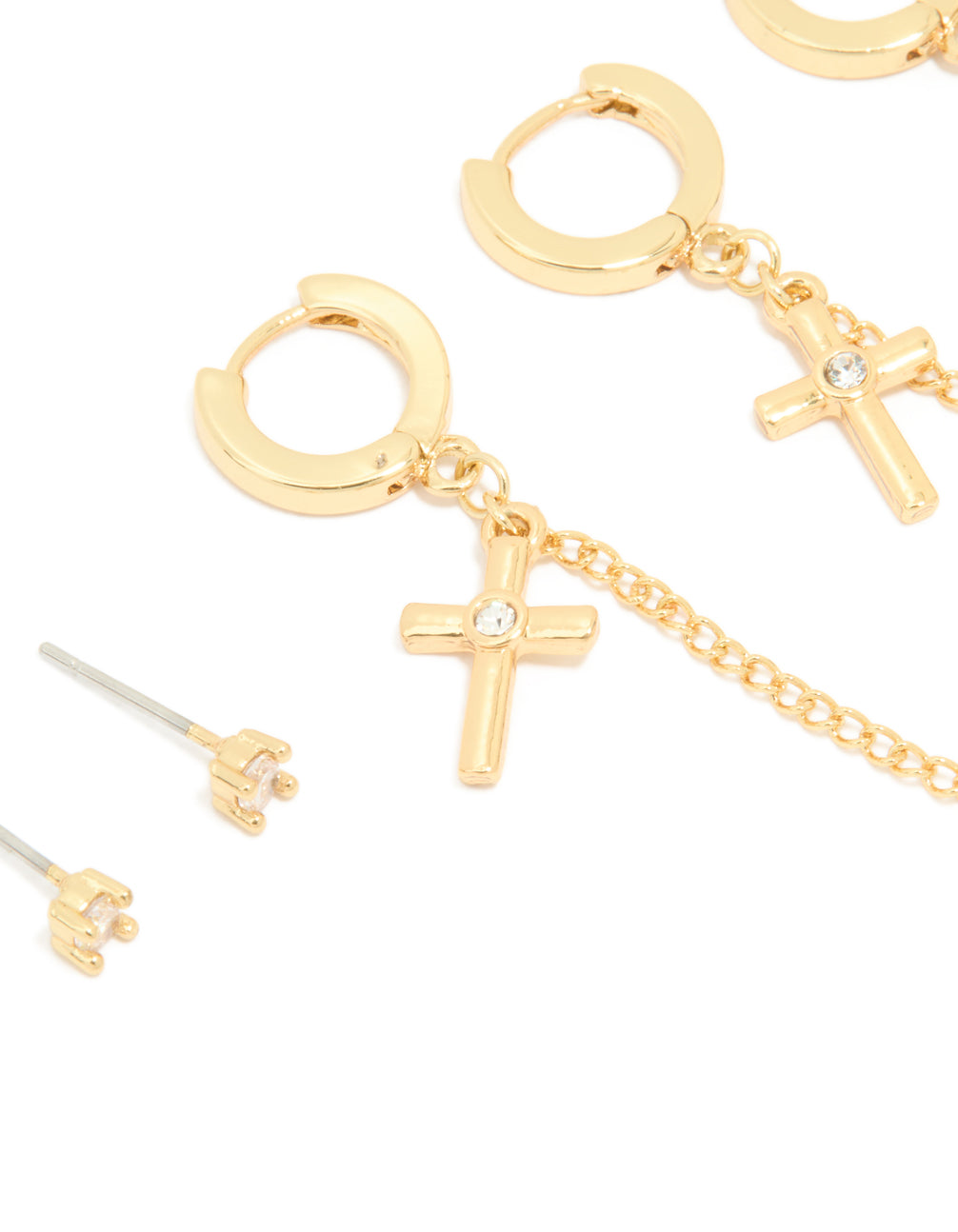 Gold Plated Black Skull & Cross Earrings 3-Pack