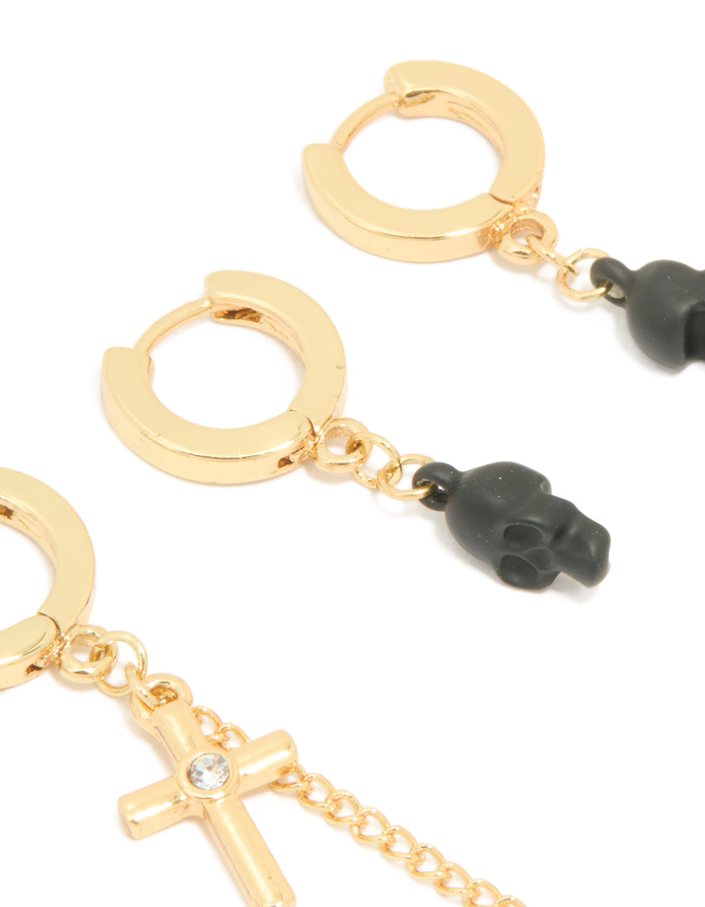 Gold Plated Black Skull & Cross Earrings 3-Pack