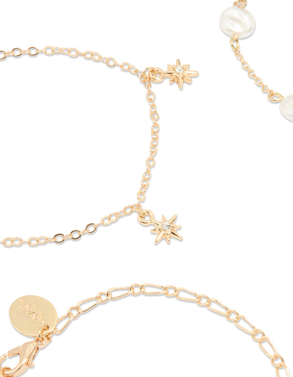 Gold Celestial Pearl Bracelets 4-Pack
