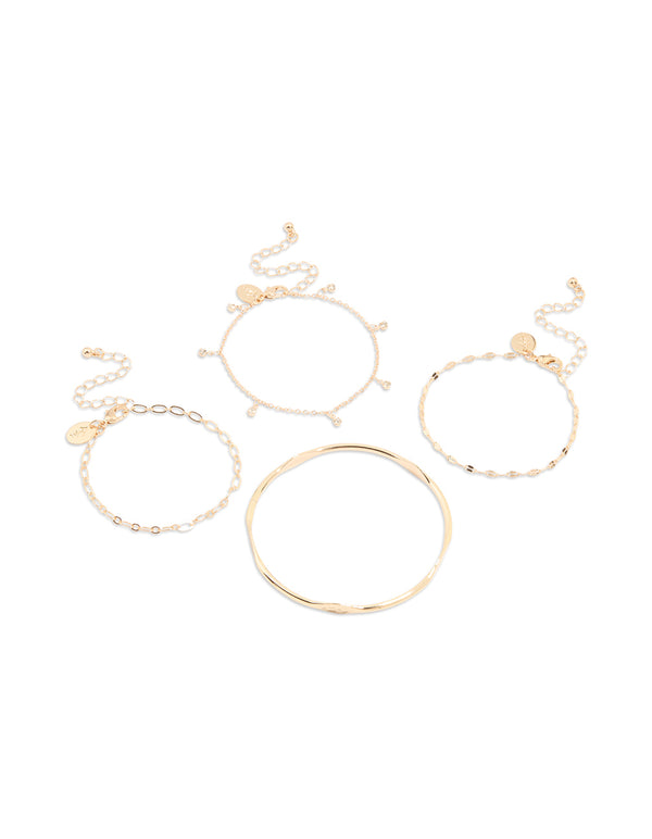 Gold Diamante & Droplet Bracelets 4-Pack