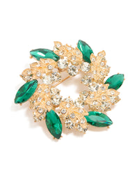 Gold Green Diamante Wreath Brooch - link has visual effect only