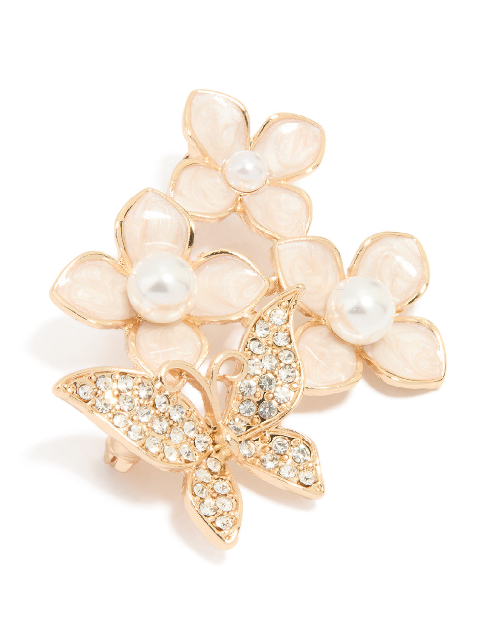 Gold Enamel Flower & Butterfly Brooch