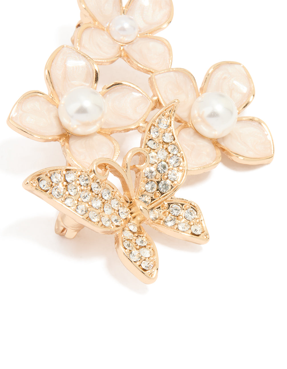 Gold Enamel Flower & Butterfly Brooch