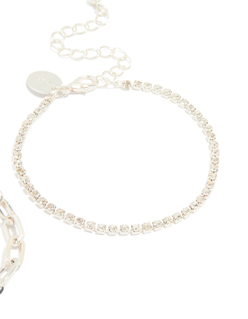 Silver Diamante Cup Chain & Link Lock Bracelets 2-Pack