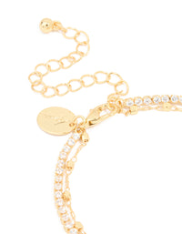 Gold Diamante Cup Chain & Chain Layered Bracelet - link has visual effect only