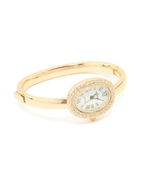 Gold Diamante Oval Bangle Watch - link has visual effect only