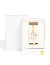 Gold Diamante Oval Bangle Watch - link has visual effect only
