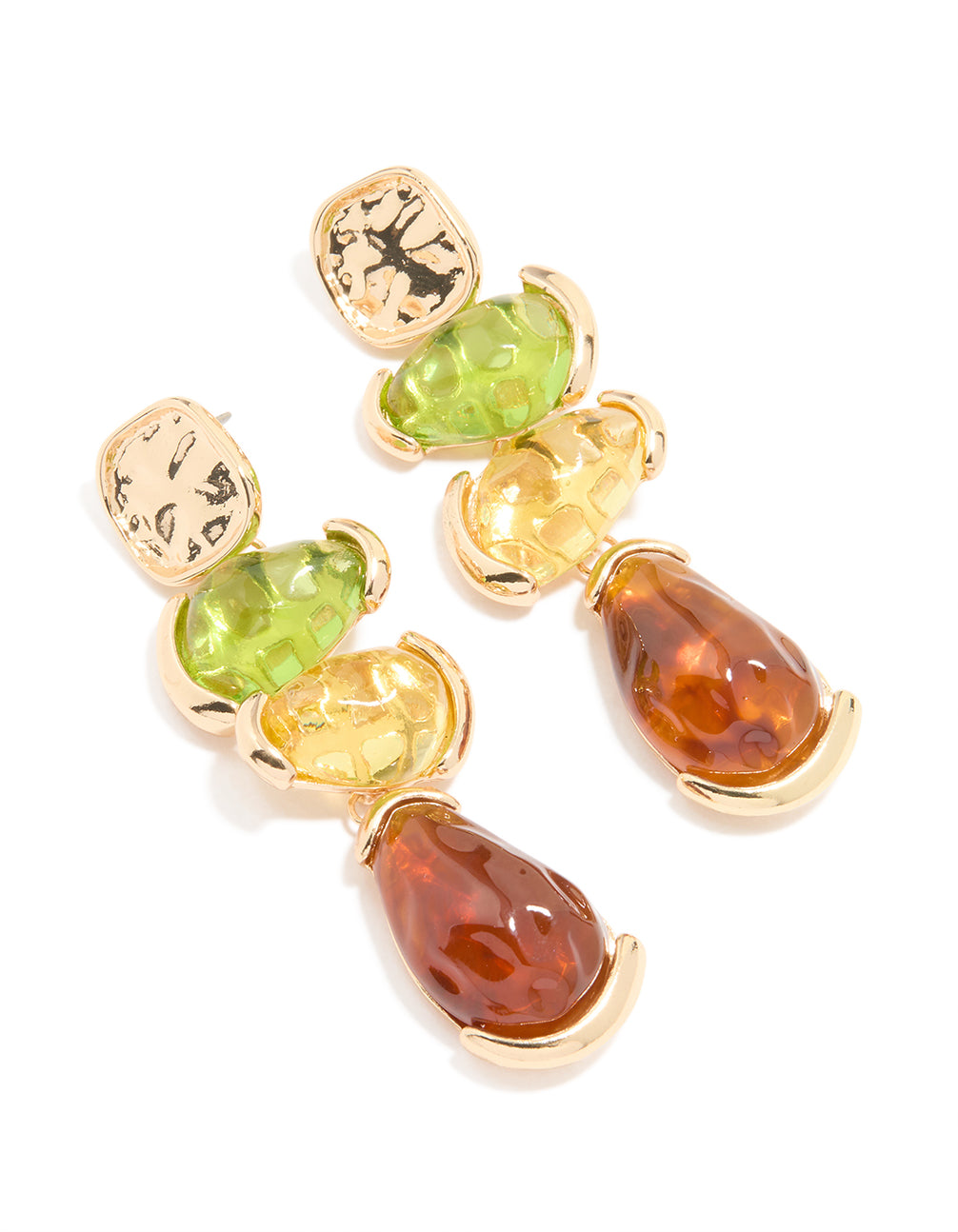 Gold Neutral Resin Molten Mixed Drop Earrings