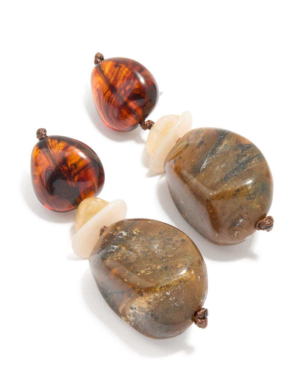 Brown & Cream Acrylic Stone Mixed Size Drop Earrings