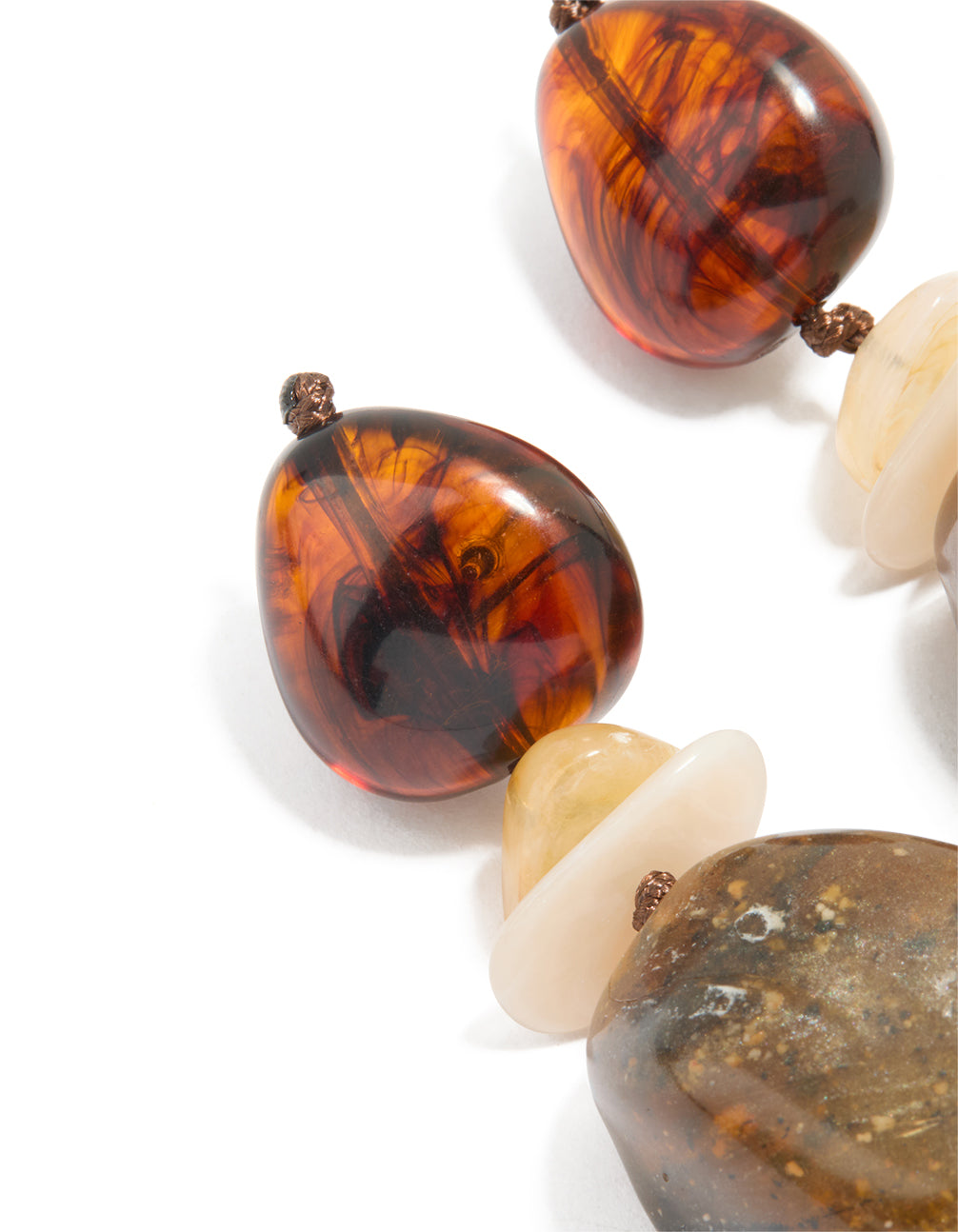 Brown & Cream Acrylic Stone Mixed Size Drop Earrings