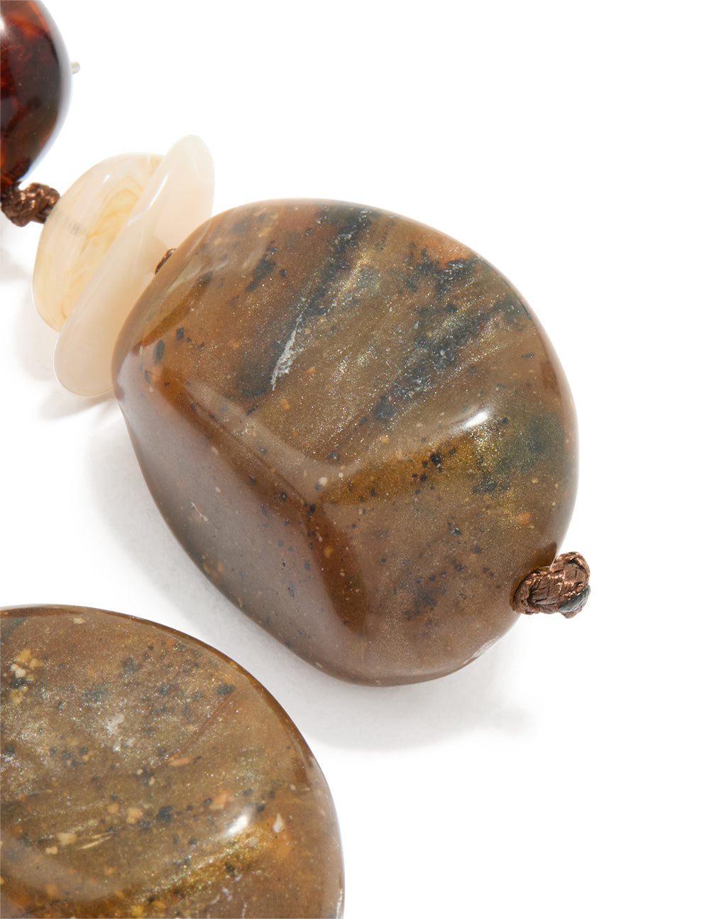 Brown & Cream Acrylic Stone Mixed Size Drop Earrings
