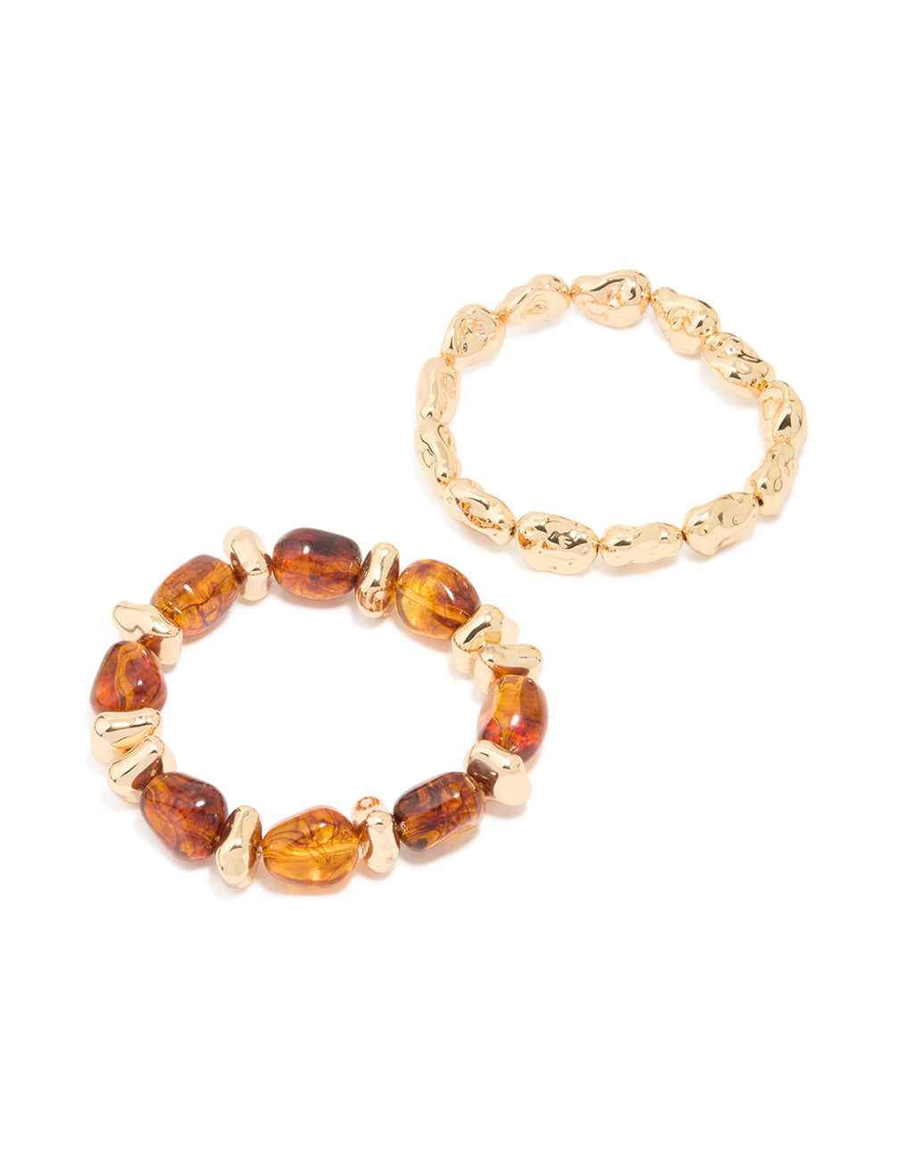Gold Mixed Beaded Stretch Bracelets 2-Pack