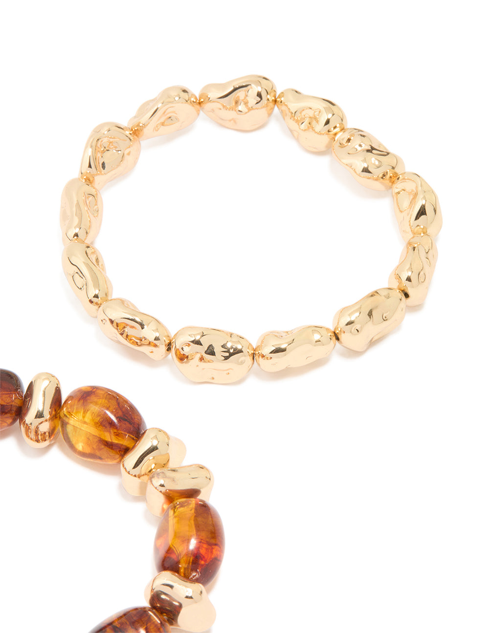 Gold Mixed Beaded Stretch Bracelets 2-Pack