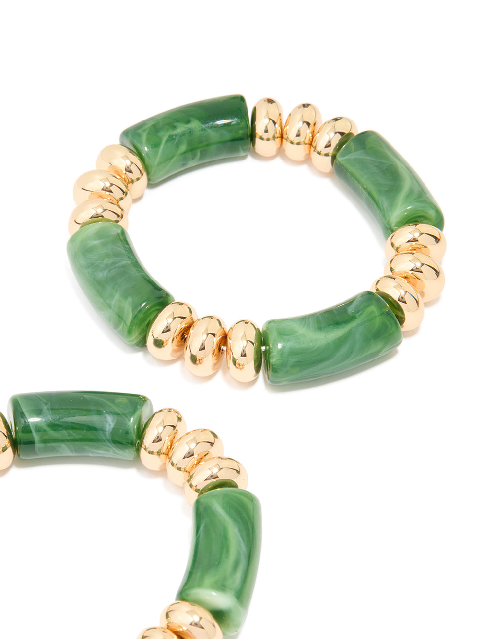 Green Marble Beaded Stretch Bracelets 2-Pack