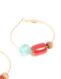 Gold Multicoloured Resin Beaded Hoop Earrings - link has visual effect only