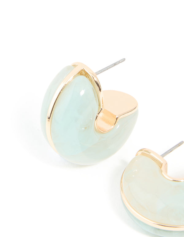 Gold & Green Resin Hoop Earrings