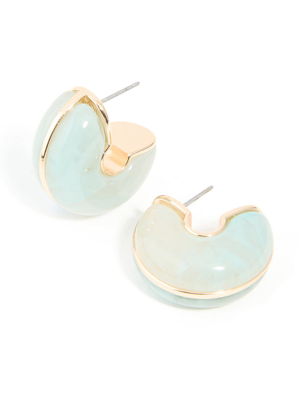 Gold & Green Resin Hoop Earrings