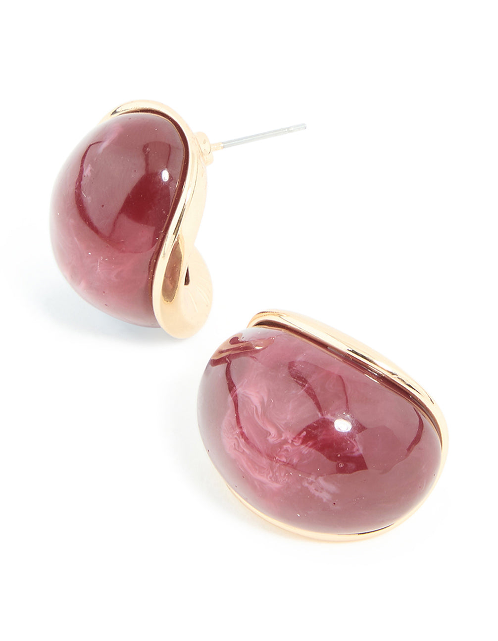 Gold Burgundy Resin Statement Hoop Earrings