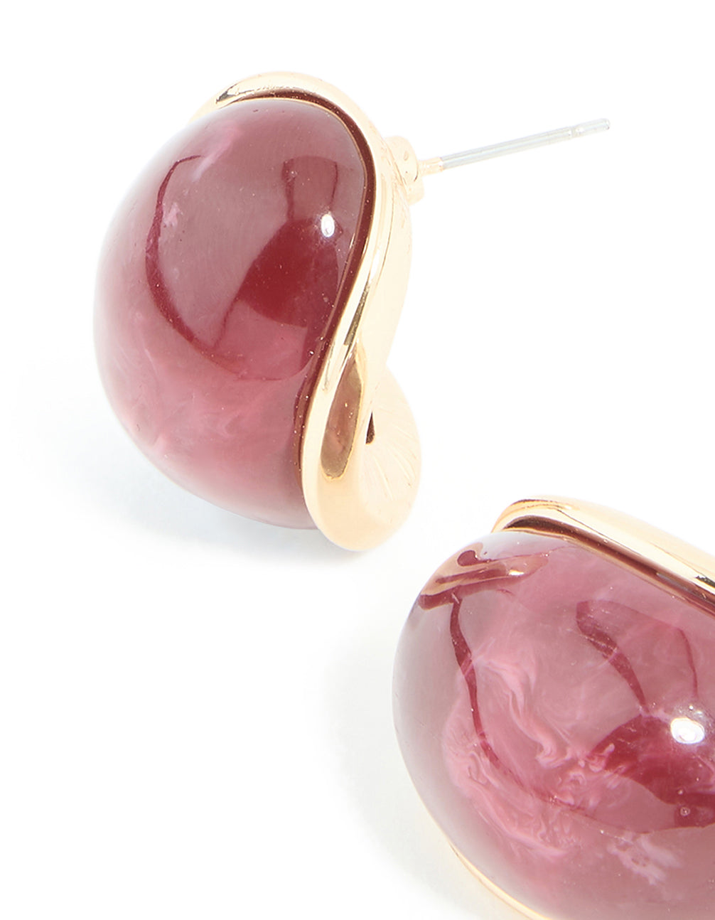 Gold Burgundy Resin Statement Hoop Earrings