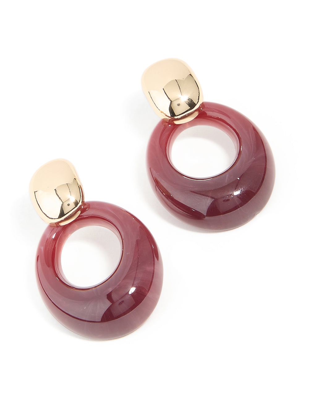 Gold & Burgundy Oval Drop Earrings