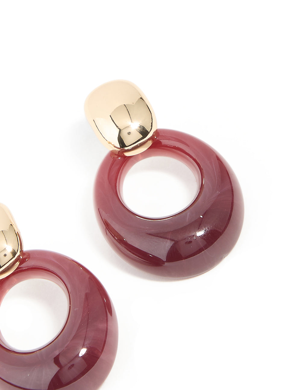 Gold & Burgundy Oval Drop Earrings