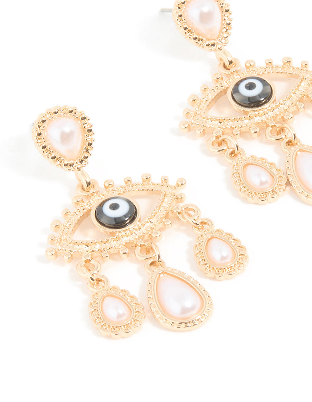 Gold Pearl Evil Eye Drop Earrings