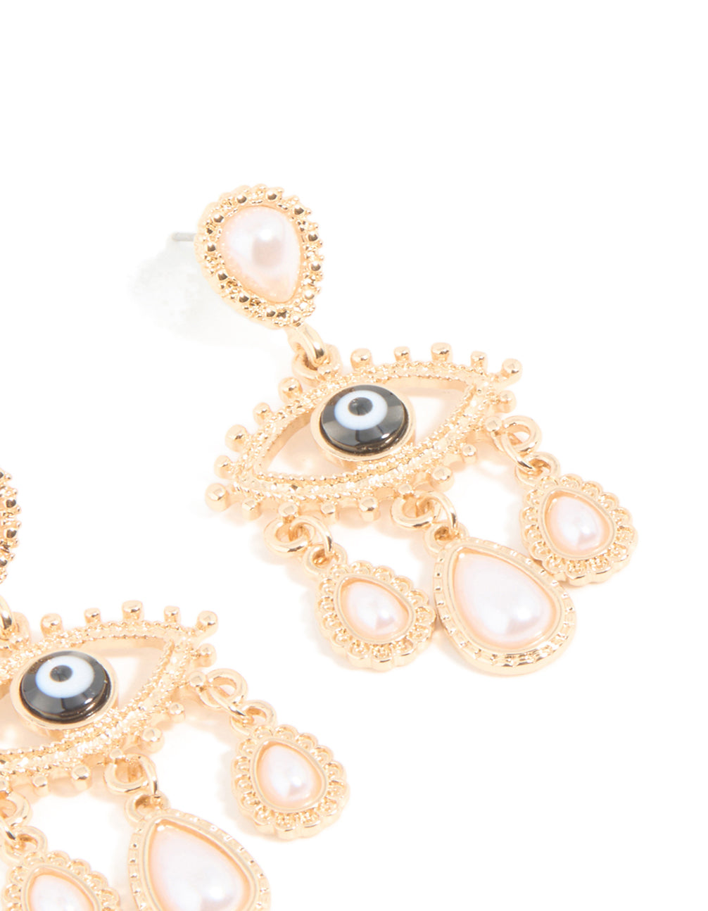 Gold Pearl Evil Eye Drop Earrings