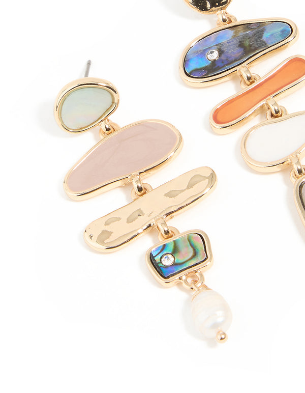 Gold Multicoloured Genuine Shell Mixed Shape Drop Earrings