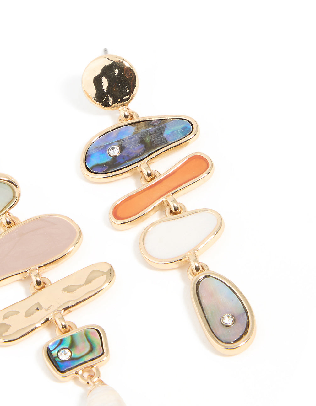 Gold Multicoloured Genuine Shell Mixed Shape Drop Earrings