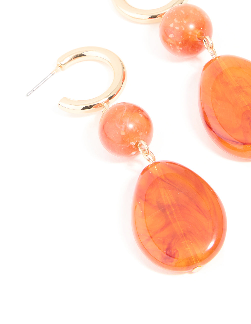 Gold Orange Resin Oval Drop Earrings
