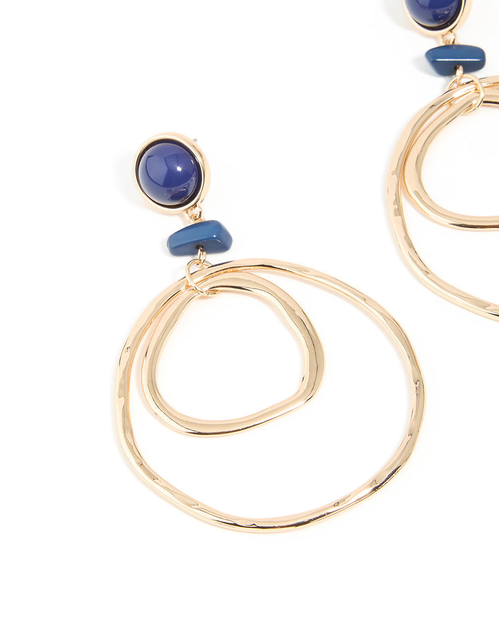 Gold Blue Stone Double Hoop Earrings
