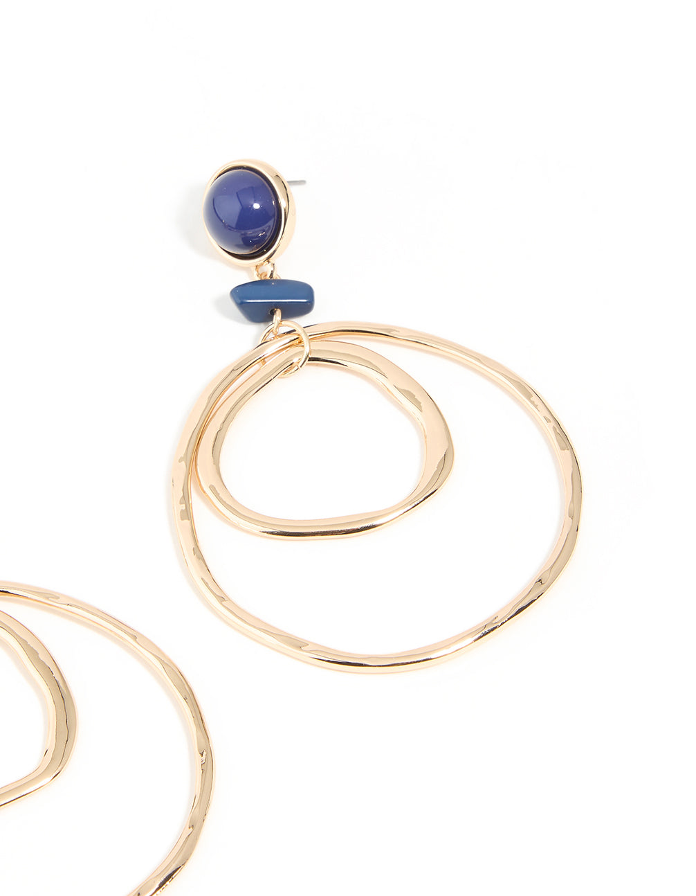 Gold Blue Stone Double Hoop Earrings
