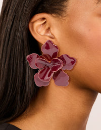 Gold Red Large Flower Stud Earrings - link has visual effect only