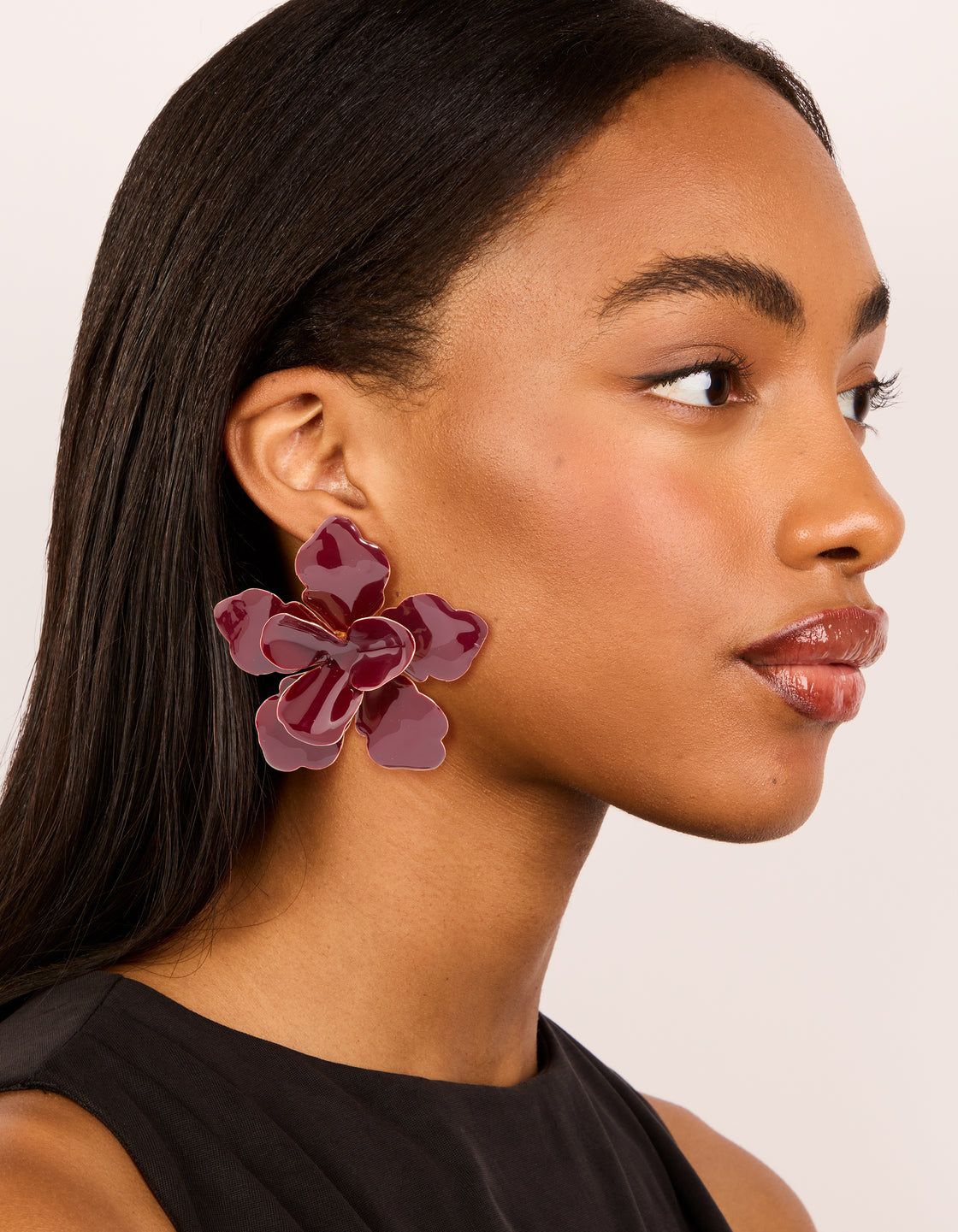 Gold Red Large Flower Stud Earrings