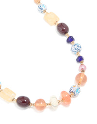 Gold Multicoloured Beaded Long Necklace - link has visual effect only