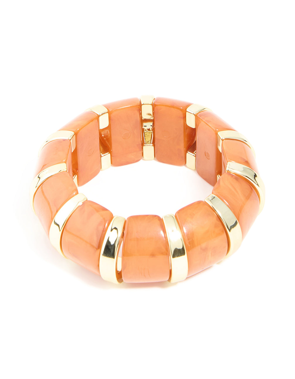 Gold & Orange Resin Beaded Stretch Bracelet