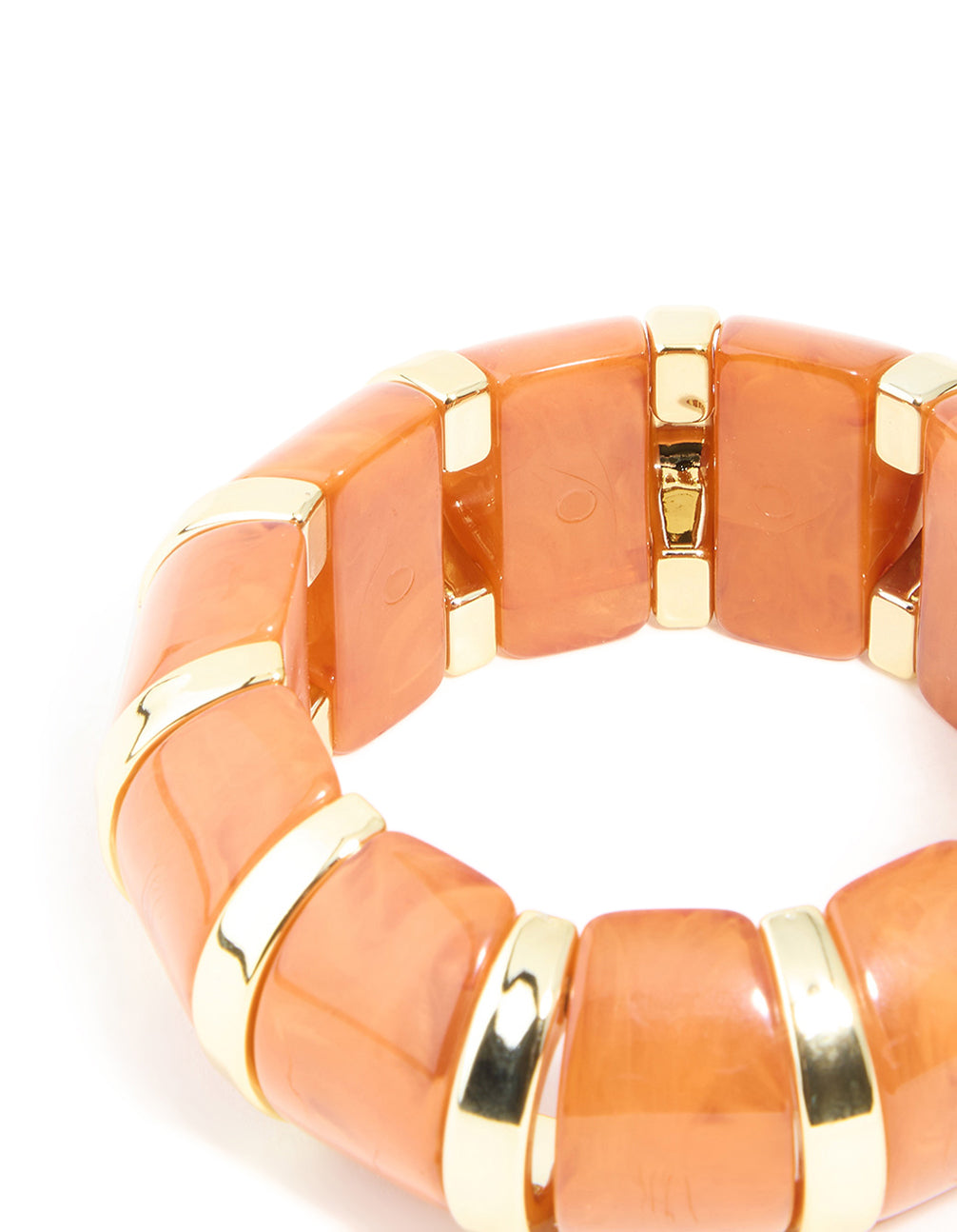 Gold & Orange Resin Beaded Stretch Bracelet