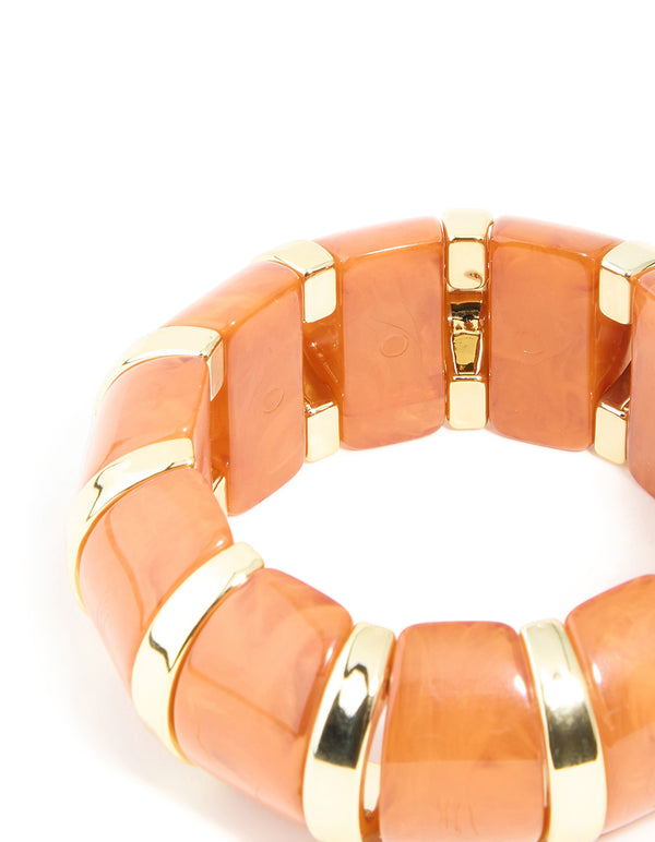 Gold & Orange Resin Beaded Stretch Bracelet