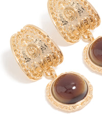 Gold Brown Stone Textured Drop Earrings - link has visual effect only
