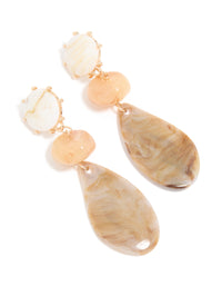 Gold Neutral Stones Trio Drop Earrings - link has visual effect only