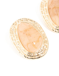 Gold Pink Marbles Stone Textured Oval Stud Earrings - link has visual effect only