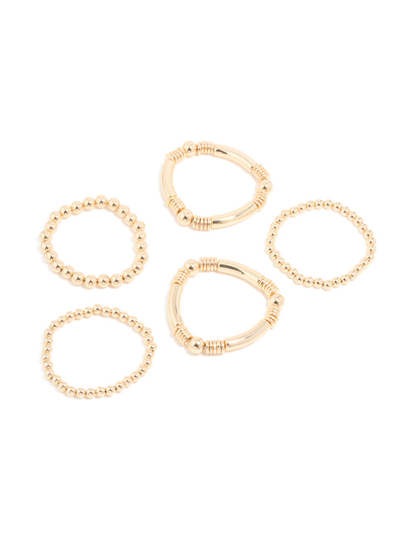 Gold Beaded Mixed Chunky Ball Stretch Bracelets 6-Pack