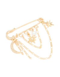 Gold Celestial Chain Drop Pin Brooch - link has visual effect only
