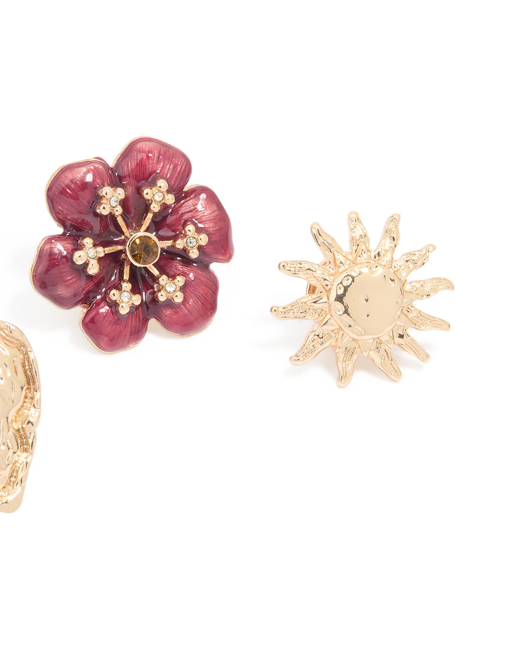 Gold Textured Heart & Flower Brooches 3-Pack
