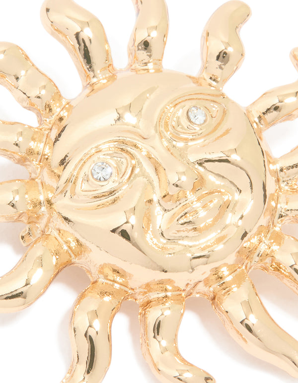 Gold Diamante Sun Brooch