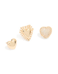 Gold Cubic Zirconia Heart Pins 3-Pack - link has visual effect only