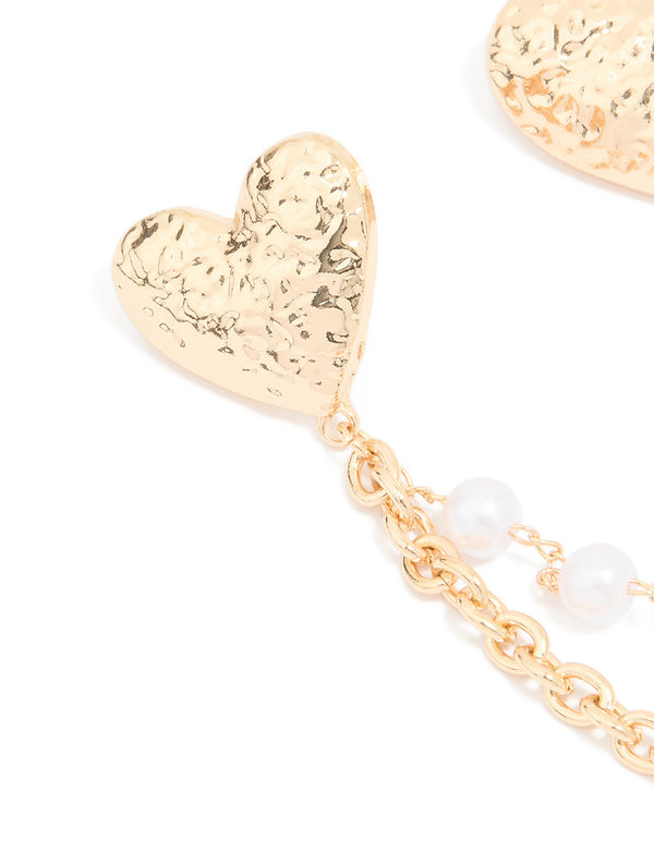 Gold Textured Double Heart Chain Brooch
