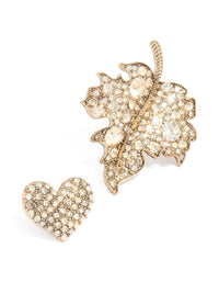 Worn Gold Diamante Leaf Brooches 3-Pack - link has visual effect only
