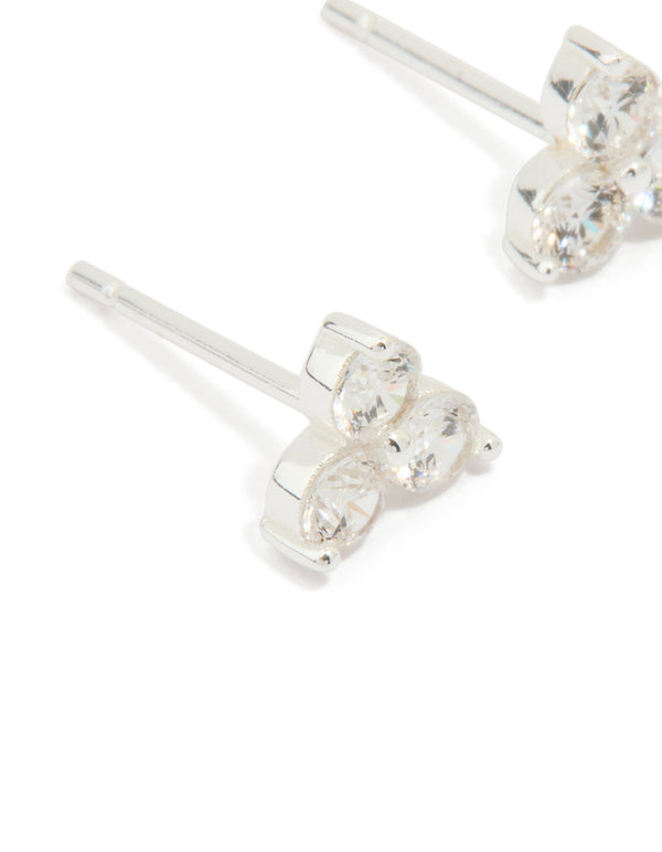 Sterling Silver Cubic Zirconia Trio Stud Earrings