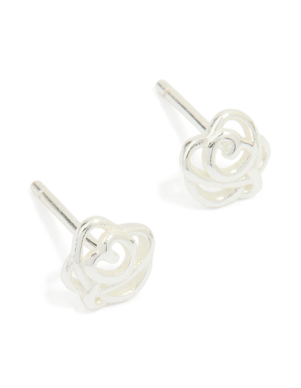 Sterling Silver Cubic Zirconia Rose Stud Earrings